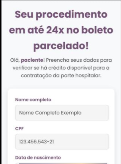 Tela de cadastro do paciente no Inklo Pay